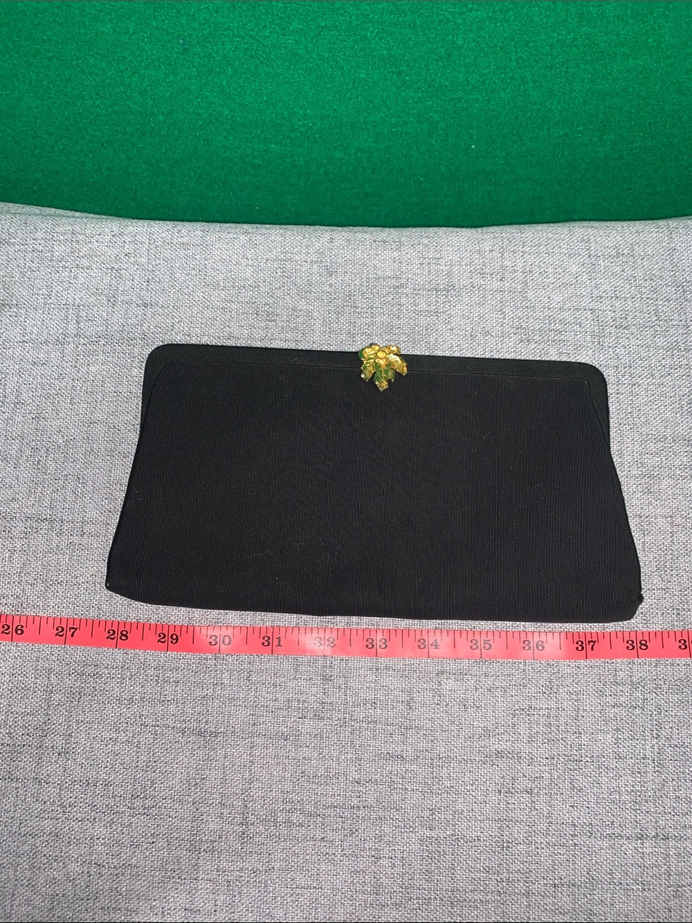 Black Evening Clutch with Gold Floral Clasp